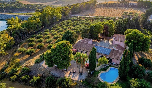 Villa with pond among olive trees near Trapani